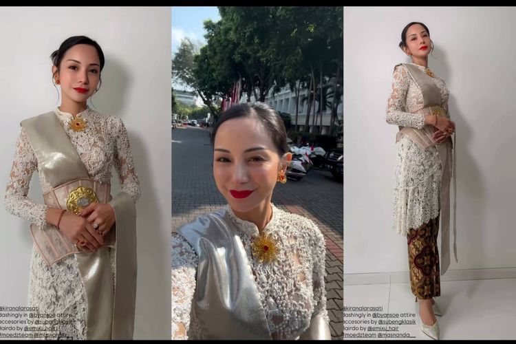 Kirana Larasati saat menghadiri upacara peringatan Hari Ulang Tahun (HUT) ke-80 Republik Indonesia di Istana Merdeka, Jakarta pada Minggu (17/8/2025).