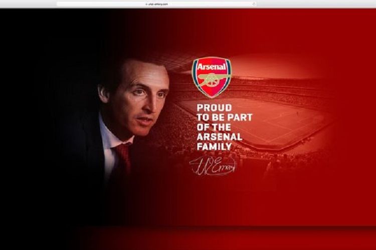 Situs web Unai Emery sempat memperlihatkan pelatih asal Spanyol itu dengan tulisan Bangga menjadi bagian dari keluarga besar Arsenal pada Selasa (22/5/2018).