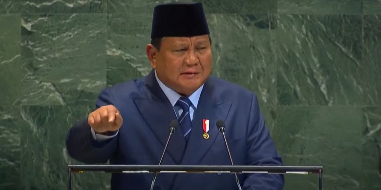 Presiden Prabowo Subianto ketika berpidato di Sidang Majelis Umum PBB, New York, AS pada Selasa (23/9/2025).