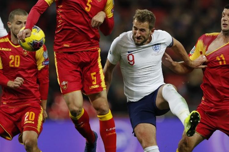 Penyerang timnas Inggris, Harry Kane, saat melawan Montenegro dalam laga lanjutan Kualifikasi Euro 2020 Grup A.