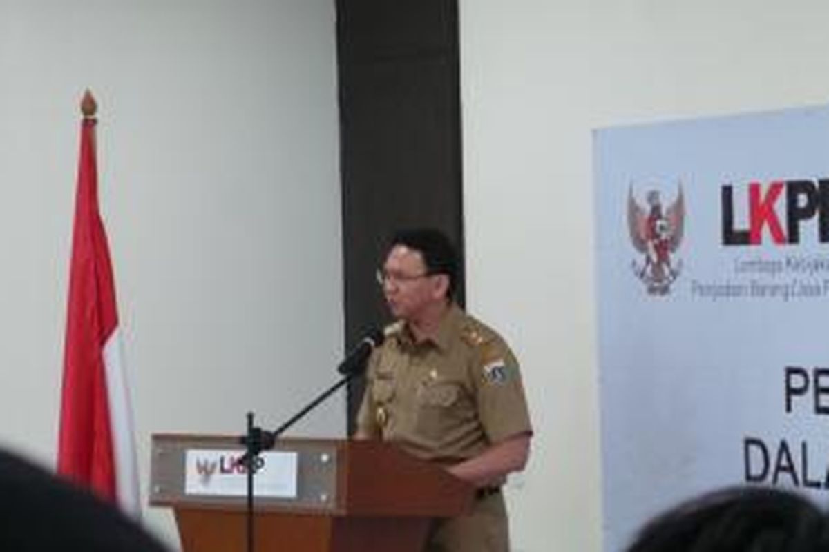 Wakil Gubernur DKI Jakarta Basuki Tjahaja Purnama saat menghadiri peluncuran e-katalog Lembaga KebijakanPengadaan Barang dan Jasa Pemerintah (LKPP).