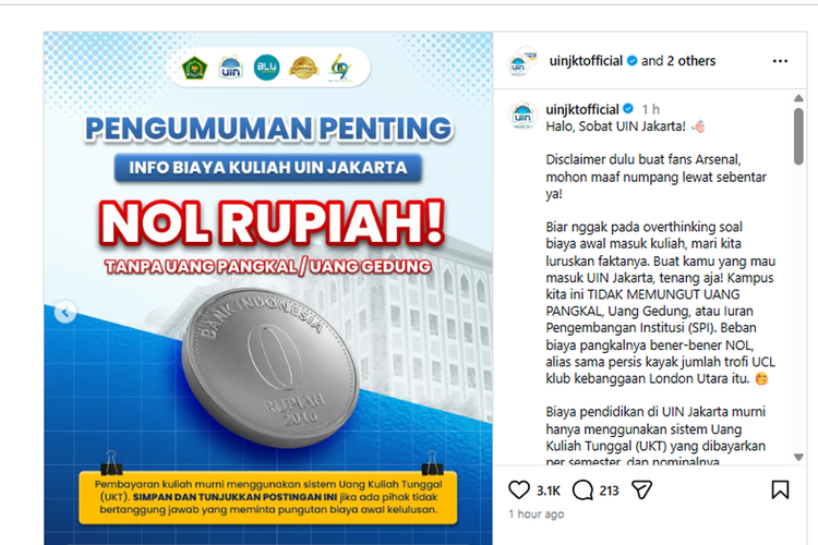 Tanpa Biaya Uang Pangkal, Jalur Mandiri UIN Jakarta 2026 Masih Buka