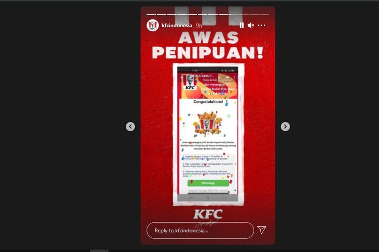 Tangkapan layar pada Instagram Story @kfcindonesia.