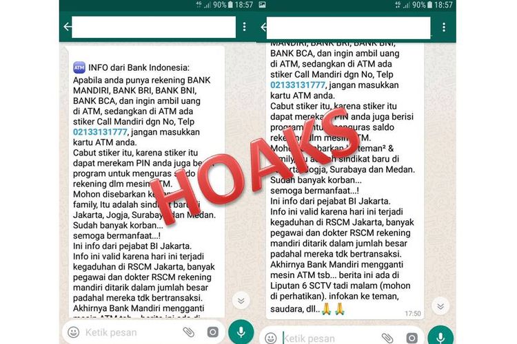 Hoaks tentang keamanan bertransaksi di ATM