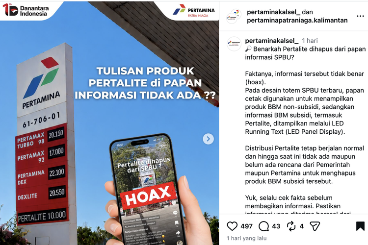 Tulisan Pertalite Hilang dari Papan Informasi SPBU, Ini Penjelasan Pertamina