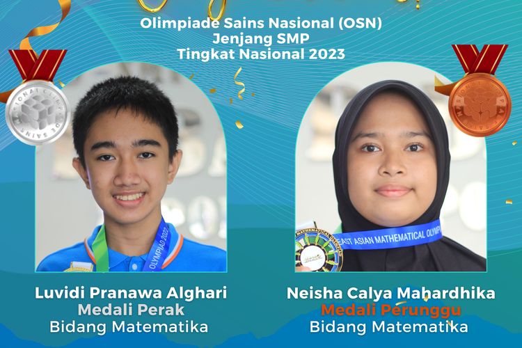 Luvidi Pranawa Alghary dan Neisha Calya Mahardhika, siswa SMP Pribadi Depok berhasil meraih prestasi dalam ajang OSN (Olimpiade Sains Nasional) tahun 2023 untuk bidang matematika.

