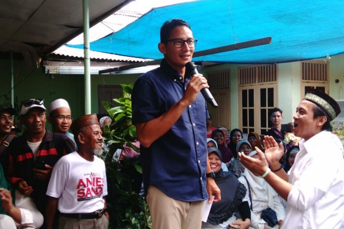 Calon wakil gubernur DKI Sandiaga Uno saat kampanye di Kramatjati, Jakarta Timur. Rabu (15/3/2017)