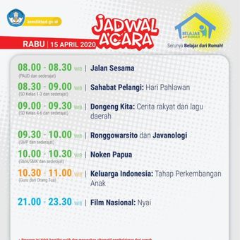 Jadwal Belajar Dari Rumah Tvri Terbaru Rabu 15 April 2020 Halaman All Kompas 