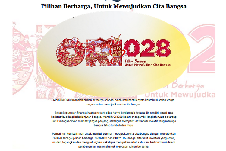 Tangkapan layar laman resmi Kemenkeu mengenai Obligasi Negara Ritel ORI028. Kupon ORI028. Cara beli ORI028.