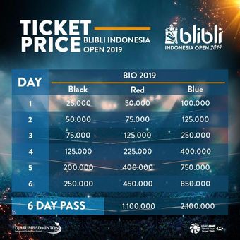 Daftar harga tiket BliBli Indonesia Open 2019