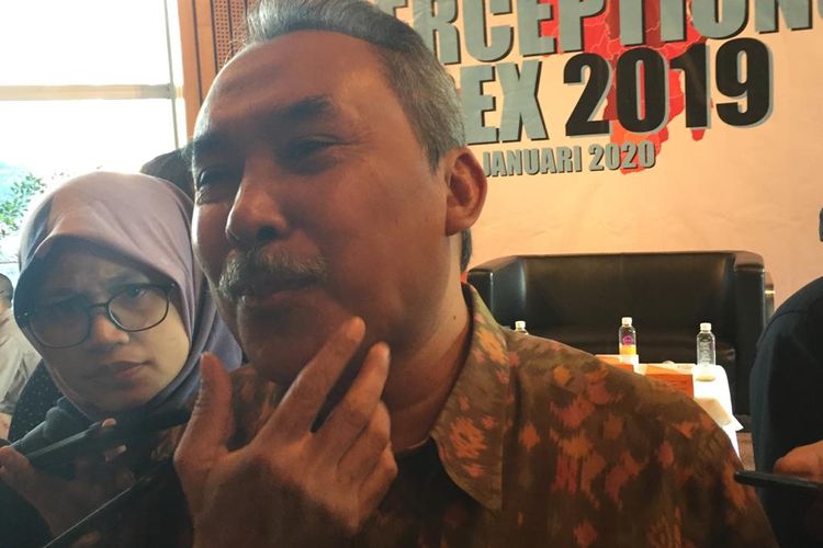 Dewan Pengawas KPK, Syamsuddin Haris Usai Mengisi Acara Peluncuran Corruption Perception Index 2019 di Sequis Center, Jakarta Selatan, Kamis (23/1/2020)