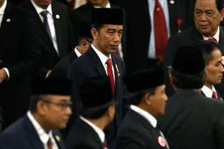 Presiden Joko Widodo menghadiri sidang tahunan Majelis Permusyawaratan Rakyat Republik Indonesia Tahun 2016 di Kompleks Parlemen, Senayan, Jakarta, Selasa (16/8/2016). Dalam sidang tahunan ini Presiden membacakan pidato kenegaraan.