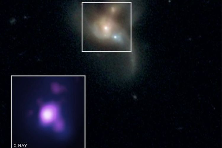 Penampakan SDSS J084905.51+111447.2 yang ditangkap oleh beberapa teleskop.
