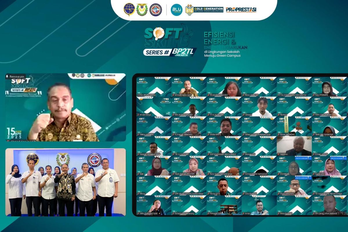 Webinar Soft Skill Series BPSDM Perhubungan bertema Efisiensi Energi dan Energi Terbarukan di Lingkungan Sekolah Menuju Kampus Hijau diselenggarakan secara daring pada Selasa (15/4/2025).


