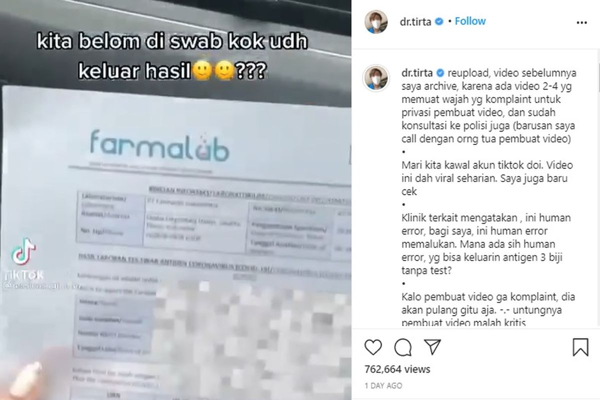 Video viral menunjukkan hasil tes negatif yang keluar tanpa swab di Klinik Farmalab Bandara Soekarno-Hatta.