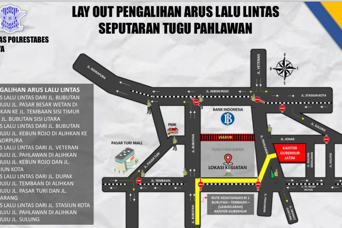 Ilustrasi pengalihan arus lalu lintas saat peringatan Hari Santri Nasional di Surabaya