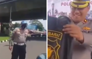 Tangkapan layar unggahan video yang memperlihatkan pengendara motor membaca doa ketika hendak melintas di hadapan sejumlah polisi lalu lintas atau polantas karena mengira akan ditilang. Ternyata, pengendara motor tersebut diberikan bingkisan oleh seorang anggota polantas yang lain. Ia kemudian diminta melanjutkan perjalanannya.