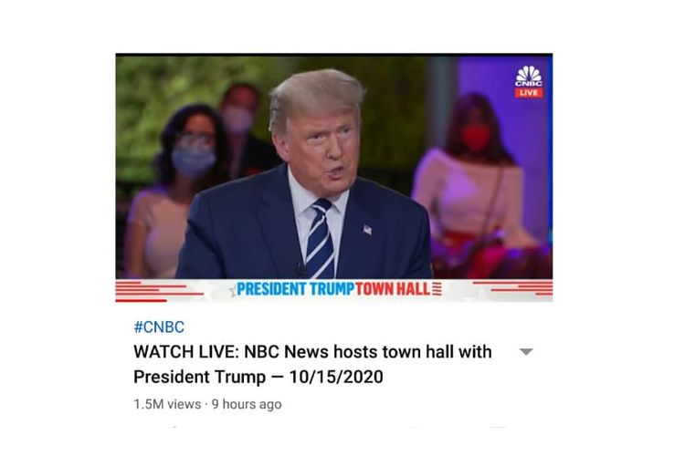 Tangkapan layar video CNBC berisi rekaman diskusi Presiden AS Donald Trump di Town Hall Miami, AS, pada 15 Oktober 2020.