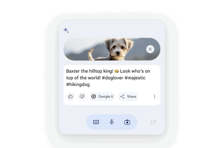 Ilustrasi Google Assistant bertenaga AI yang dapat diperintah membuat caption dari sebuah gambar yang ingin diunggah ke media sosial