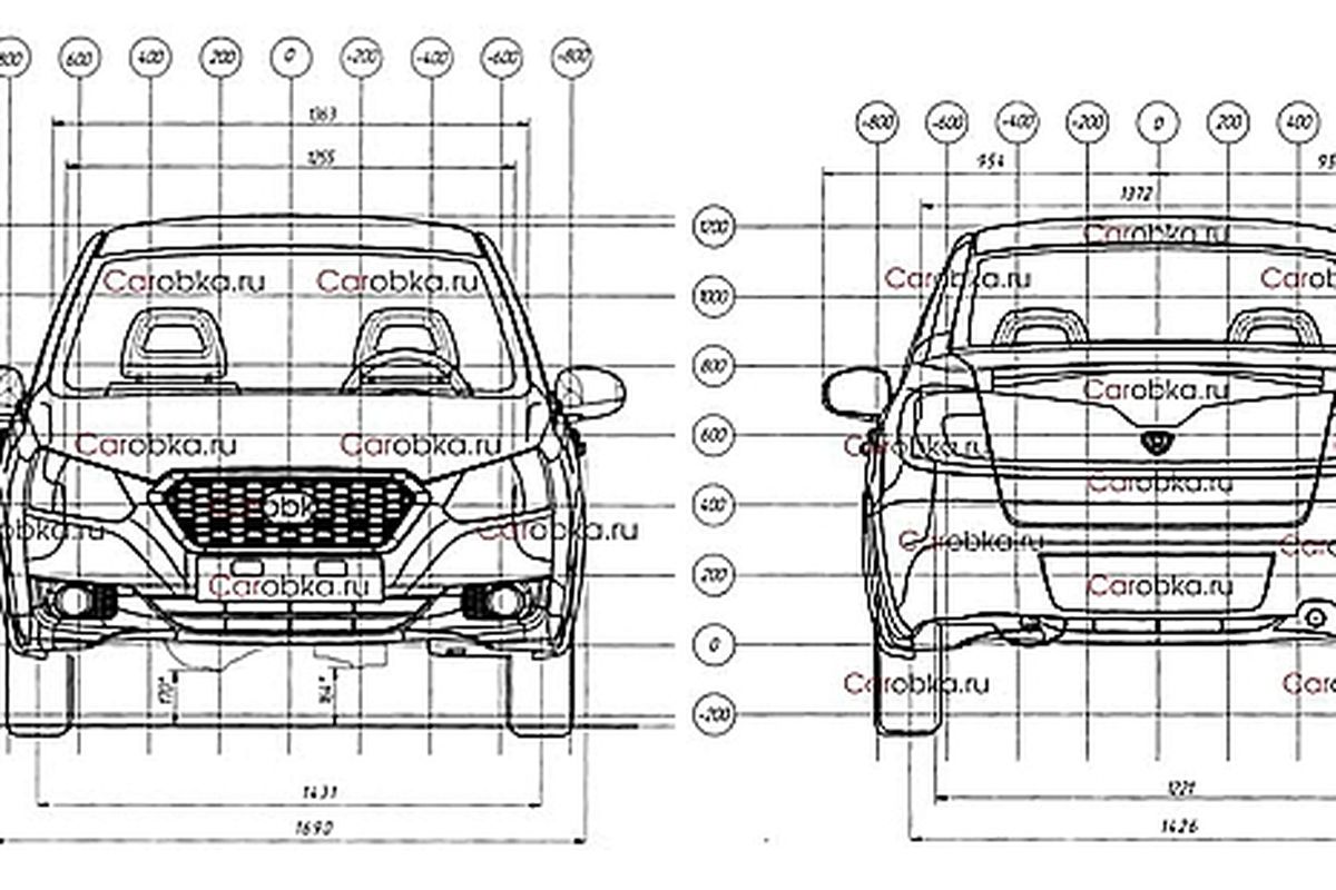 Sketsa sedan Datsun tampak muka