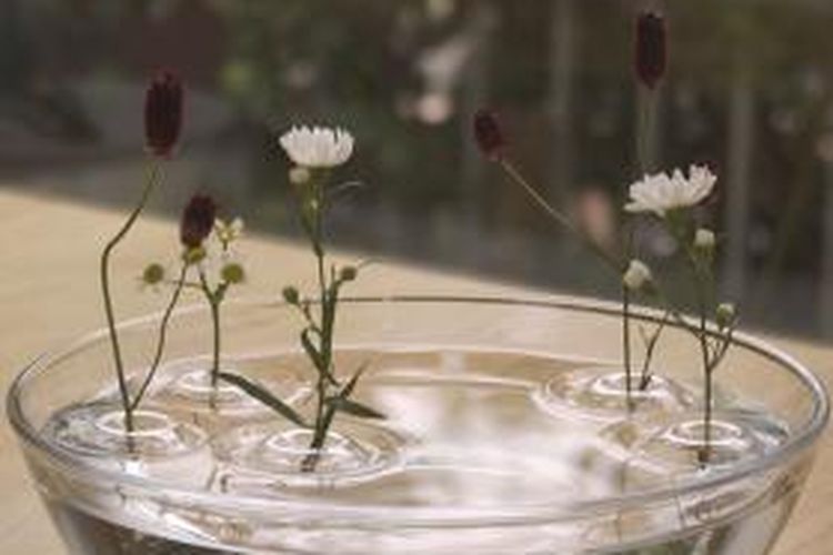 Vas-vas bunga mungil ini tidak hanya dapat ditempatkan di kolam. Vas bunga mengambang tersebut juga dapat diletakkan di wadah berupa mangkuk, gelas, dan wadah lainnya.
