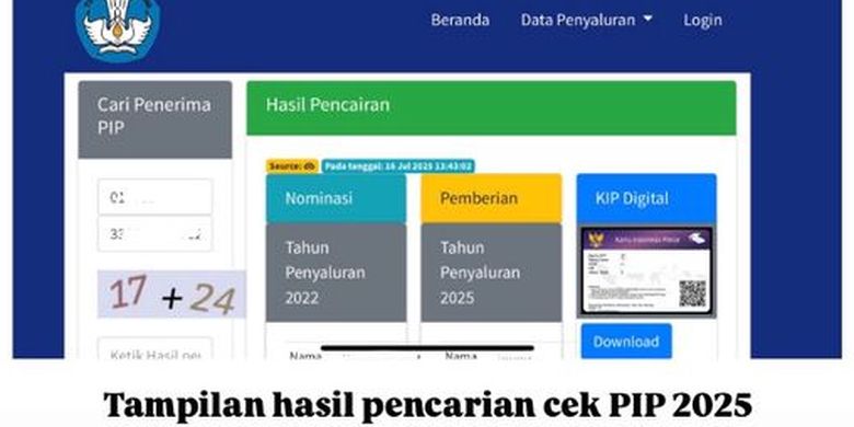 Tangkapan layar hasil cek PIP 2025. Cara cek penerima PIP 2025. Cek PIP 2025. Kapan PIP 2025 cair? Cek pencairan PIP 2025.