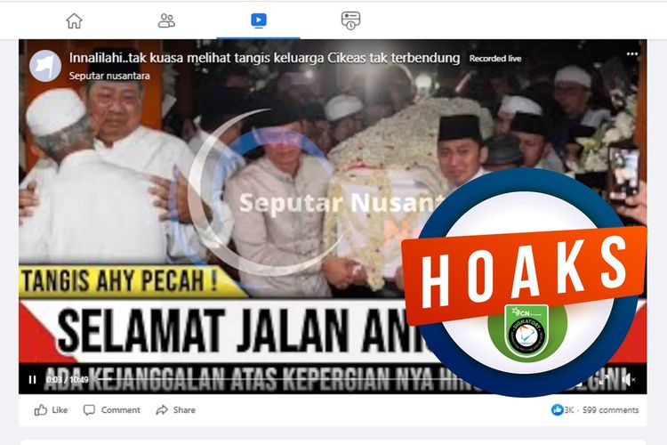 Tangkapan layar Facebook narasi yang menyebut bahwa Annisa Pohan meninggal dunia