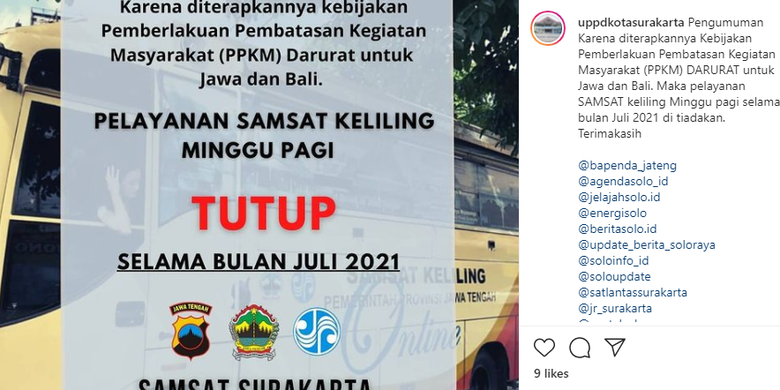 Selama Ppkm Darurat Layanan Samsat Keliling Di Solo Ditiadakan Sementara