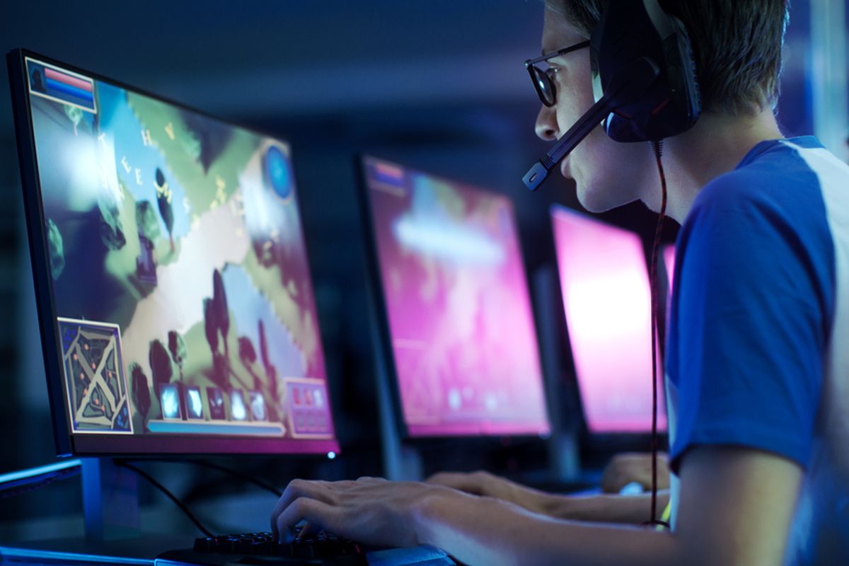 Ilustrasi e-sport, pemain game profesional e-sport 