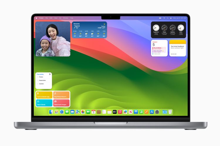 MacOS Sonoma (MacOS 14) mendukung widget di layar, serta membawa fitur video conference baru.