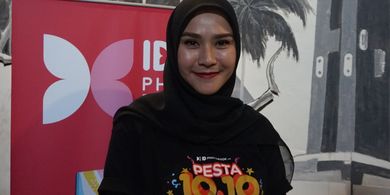 Zaskia Adya Mecca saat ditemui dalam jumpa pers produk fotografi di kawasan Tebet, Jakarta Selatan, Selasa (9/10/2018).