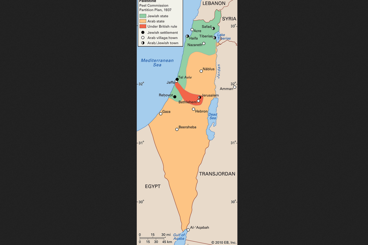 Pembagian wilayah Palestina yang direkomendasikan oleh Komisi Peel.