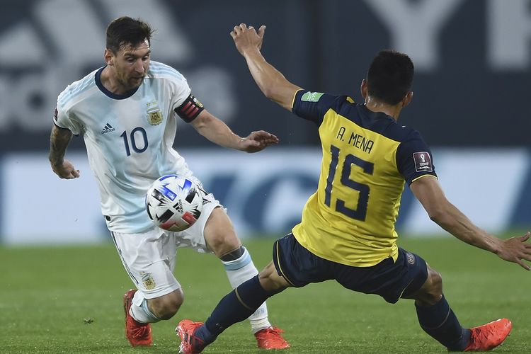 Bintang tim nasional Argentina, Lionel Messi, beraksi dalam laga Kualifikasi Piala Dunia 2022 zona Amerika Selatan kontra Ekuador, Jumat (9/10/2020) pagi WIB.