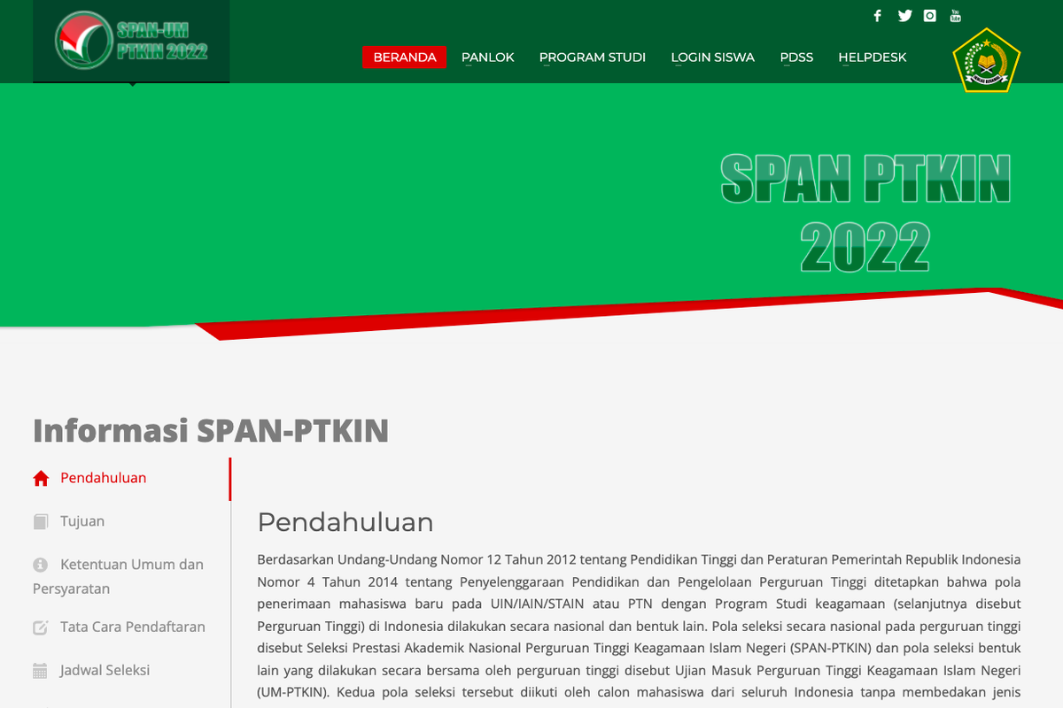 Pendaftaran SPAN PTKIN 2022