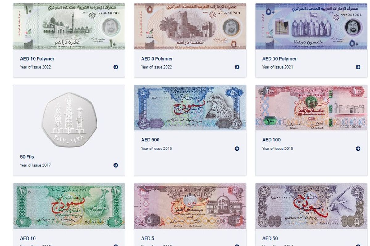 Gambar dirham Uni Emirat Arab, nama mata uang Uni Emirat Arab.