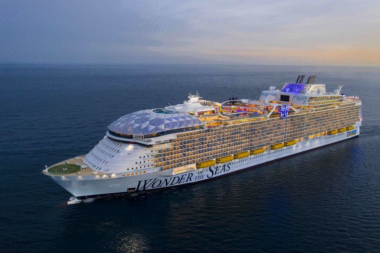 Ilustrasi kapal pesiar Wonder of the Seas dari Royal Caribbean. 