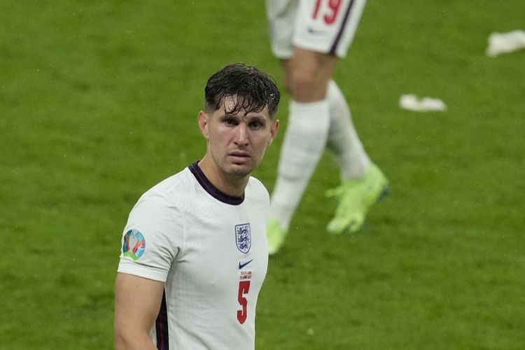 Bek Inggris John Stones bereaksi setelah pertandingan sepak bola Grup D UEFA EURO 2020 antara Inggris dan Skotlandia di Stadion Wembley di London pada 18 Juni 2021.