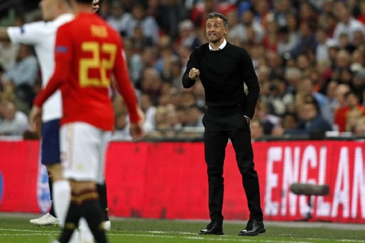 Luis Enrique menjalani debut sebagai pelatih timnas pada laga Inggris vs Spanyol di Stadion Wembley, 8 September 2018. 