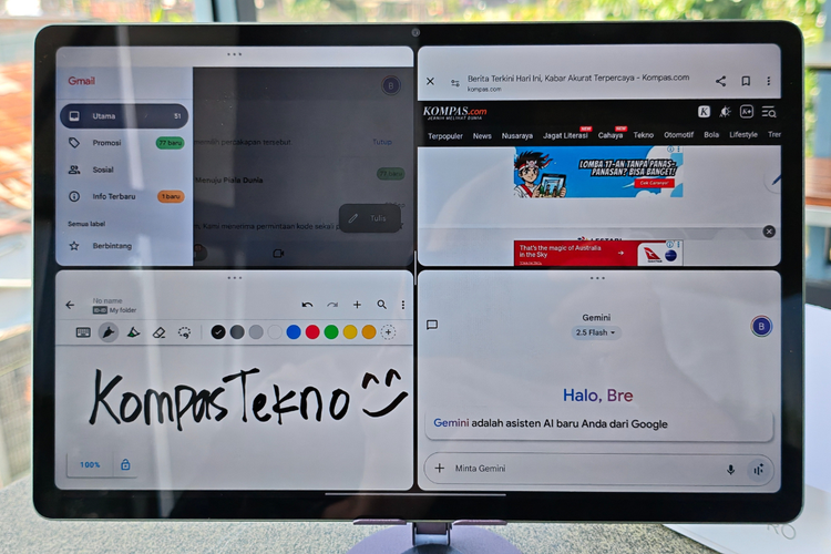 Moto Pad 60 Pro mendukung fitur multiple window yang memungkinkan pengguna membuka hingga empat aplikasi sekaligus dalam satu layar.