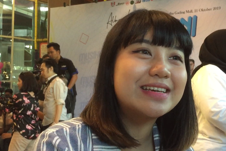 Ghea Indrawari saat ditemui dalam jumpa pers peluncuran album kompilasi Musikini Superhits di kawasan Kelapa Gading, Jakarta Utara, Senin (21/10/2019).