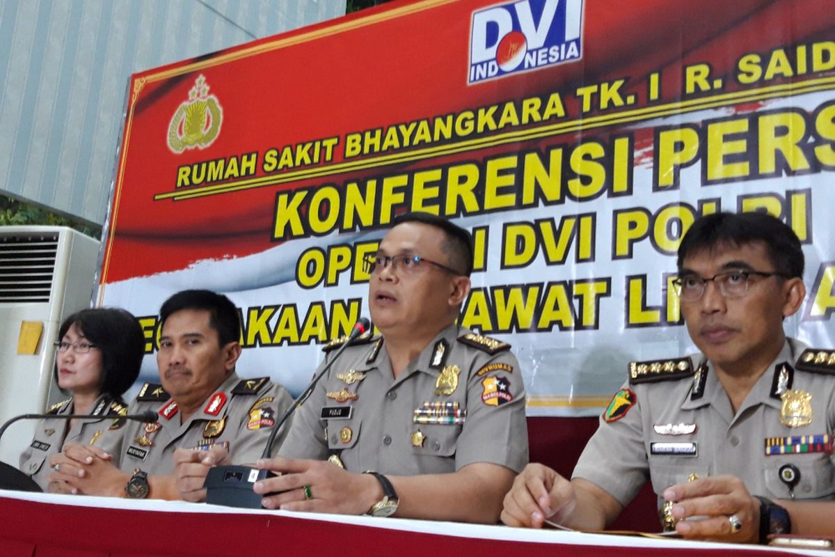 Konferensi pers operasional DVI Polri, pesawat Lion Air JT 610, Kamis (8/11/2018)