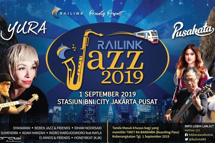 Pertunjukan musik Railink Jazz 2019 digelar untuk penumpang kereta bandara di Stasiun BNI City, Sudirman, Jakarta, Minggu (1/9/2019).