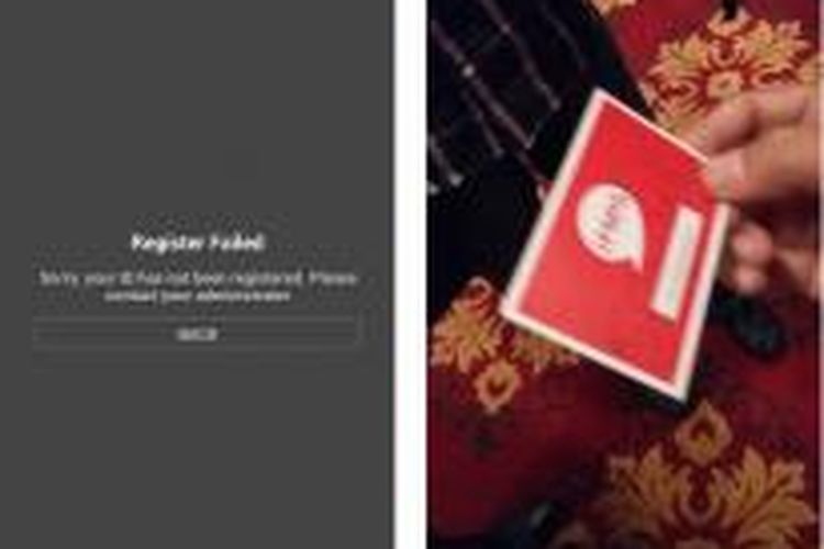 Screenshot proses pendaftaran Imes yang sulit (kiri) dan kartu berisi kode registrasi Imes (kanan).