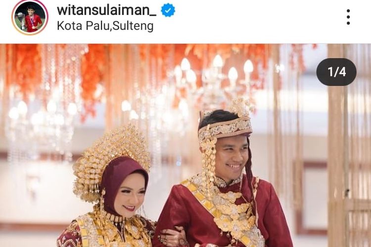 Pemain timnas Indonesia, Witan Sulaeman, resmi menikah dengan Rismahani di Kota Palu, Sulawesi Tengah, pada Minggu (29/5/2022).