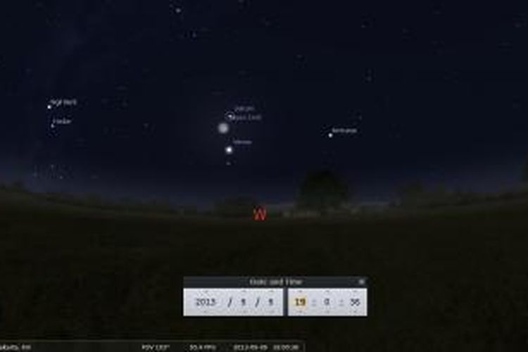 Kenampakan Bulan, Venus, dan Saturnus pada Senin (9/9/2013) malam.
