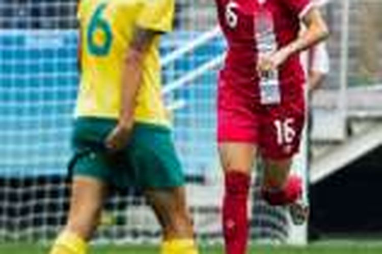 Janine Backie mencetak gol cepat saat Kanada menang atas Australia, Rabu (3/8/2016). 