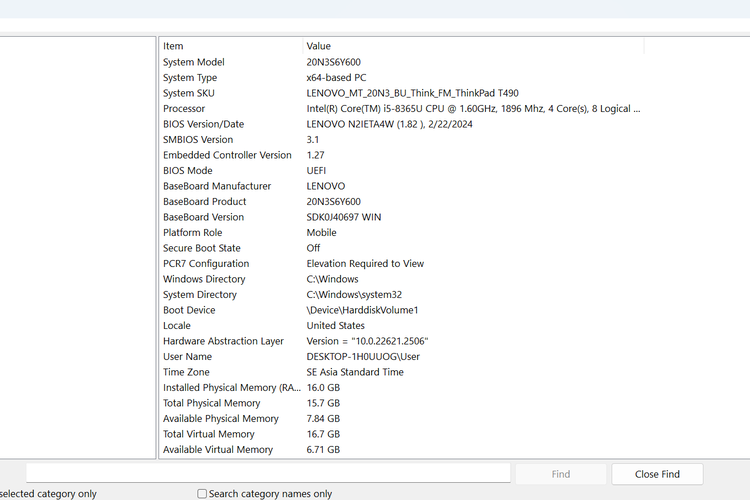 Ilustrasi cara cek RAM laptop Windows 10 via System Information.