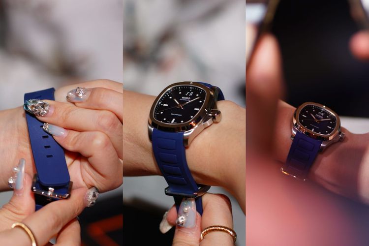 Di pergelangan tangan wanita, arloji Mido Multifort TV Big Date seakan berubah menjadi arloji feminin yang cantik, meski sebenarnya jam tangan ini diperuntukkan untuk pria.