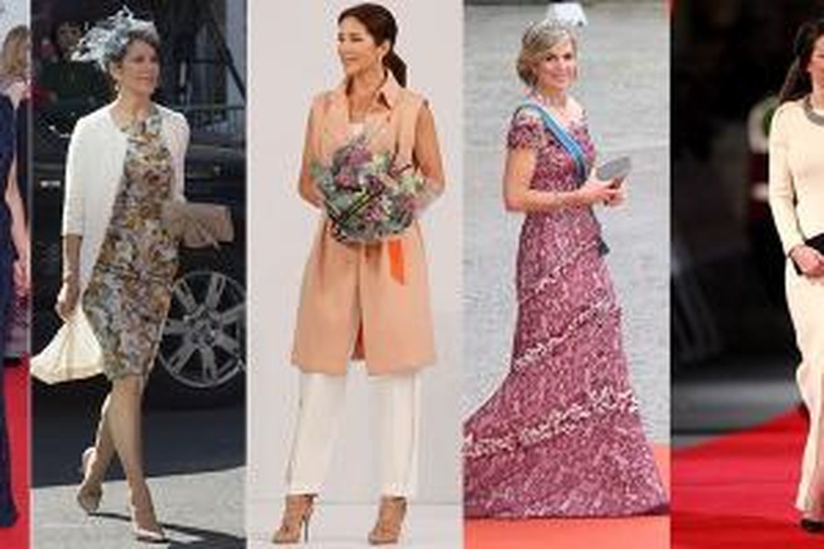 Putri Mary Denmark berhasil mendapat gelar sebagai yang termodis menurut jajak pendapat Hello! Magazine (foto paling kiri, kedua dari kiri dan ketiga dari kiri). Disusul Ratu Maxima (kedua dari kanan) dari Belanda dan Kate Middleton (paling kanan), yang menempati posisi kedua dan ketiga. 