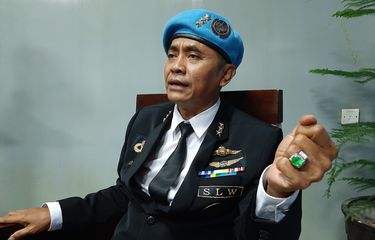 Petinggi Sunda Empire Ki Ageng Rangga Sasana saat memberikan tanggapan terkait laporan Mantan Menteri Pemuda dan Olahraga Roy Suryo ke Polisi.
